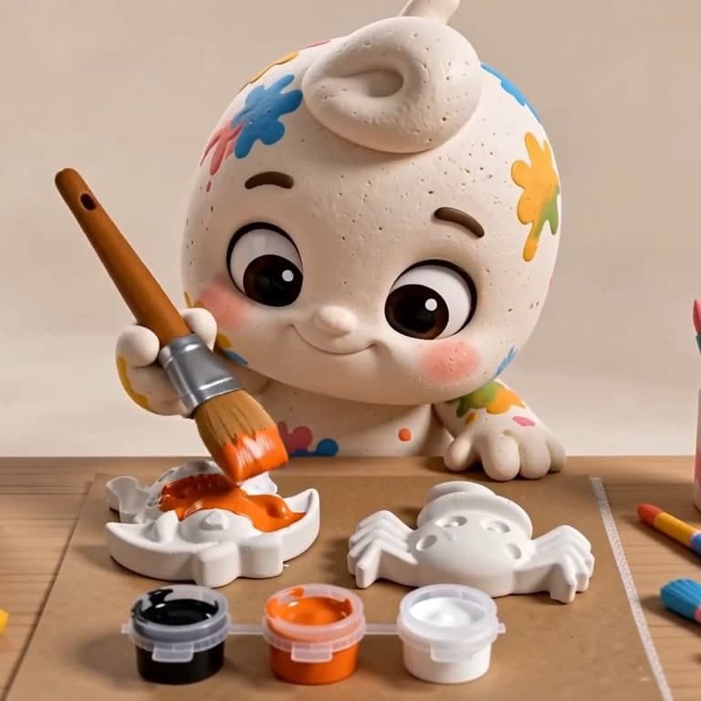 Kast painting a plaster figurine at his table
